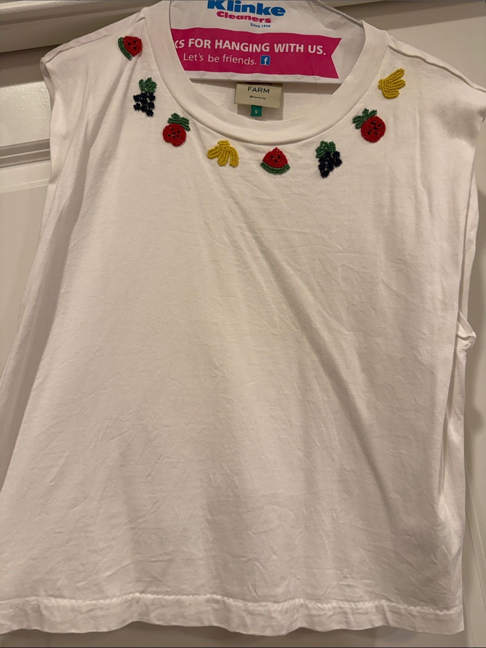 FARM Rio White Tank Top with Colorful Fruit Embroidery